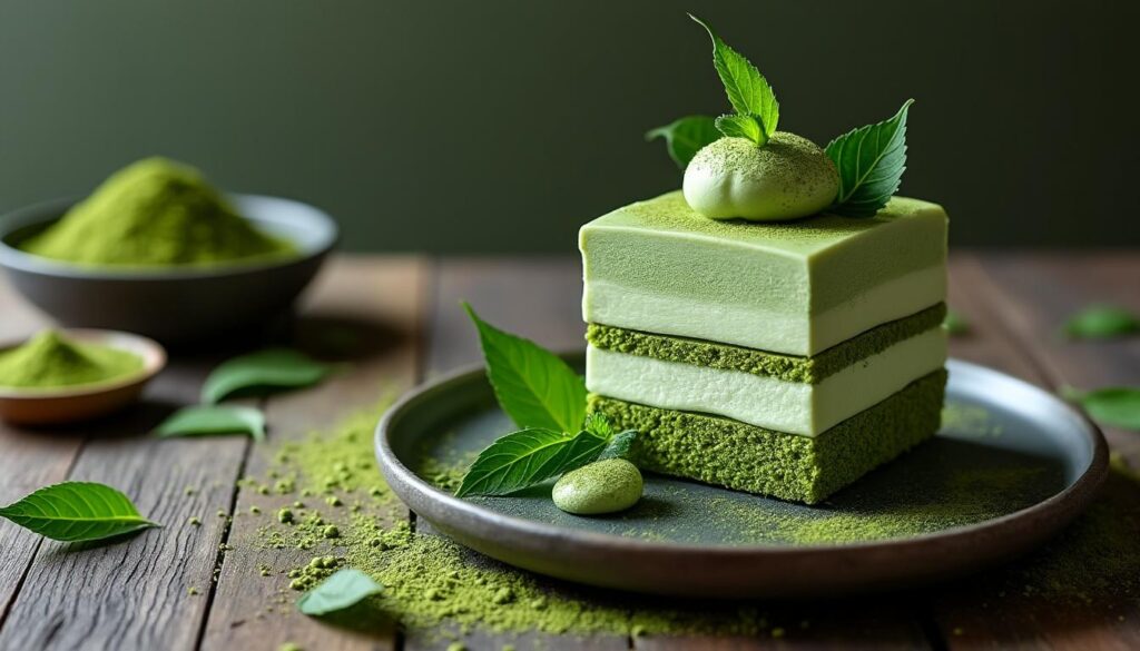 découvrez l'harmonie parfaite entre tradition et modernité avec notre entremet au thé matcha unique. savourez une expérience gustative inédite qui marie le goût riche du matcha à des textures délicieuses, pour un dessert qui ravira vos papilles et éblouira vos convives.