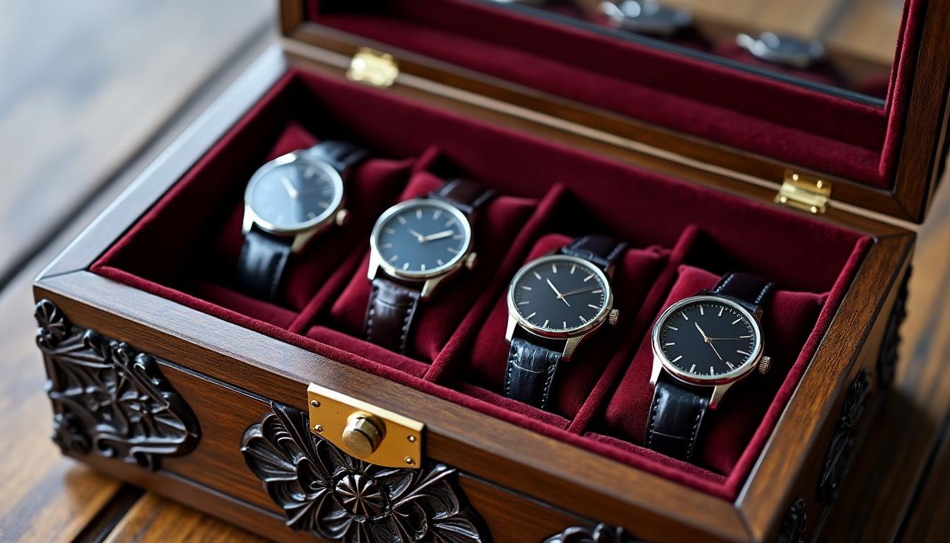 découvrez notre boîte de rangement pour montre en bois sur mesure, parfaite pour les hommes qui souhaitent préserver et exposer leurs précieuses montres avec style. fabriquée avec soin, cette collection allie élégance et fonctionnalité, offrant un espace unique pour chaque pièce. offrez à vos montres le rangement qu'elles méritent.