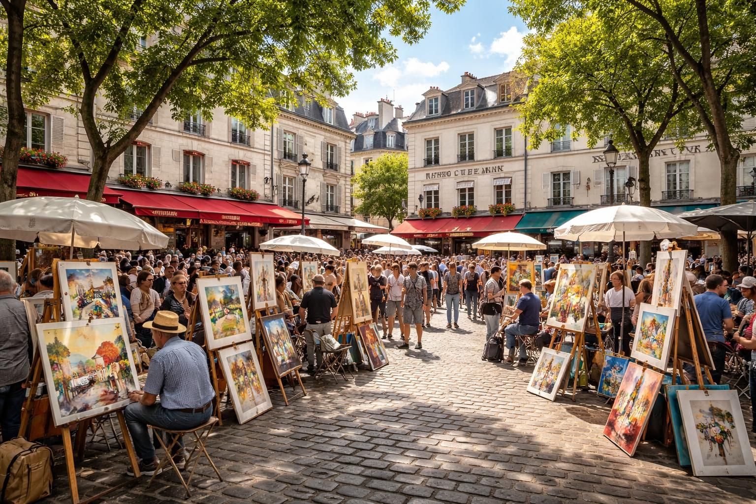 découvrez l'art et la culture vibrants à la place du tertre à montmartre, paris, un lieu emblématique où artistes et visiteurs se rencontrent au cœur du quartier historique.