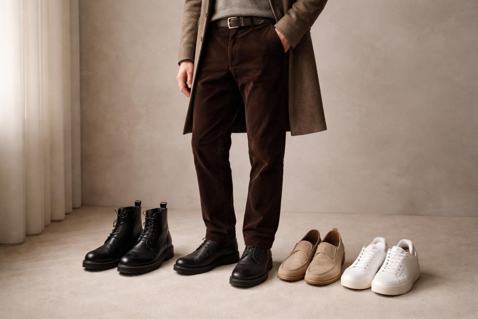 découvrez comment choisir les chaussures parfaites pour accompagner un pantalon en velours et créer un look d'hiver élégant et confortable.